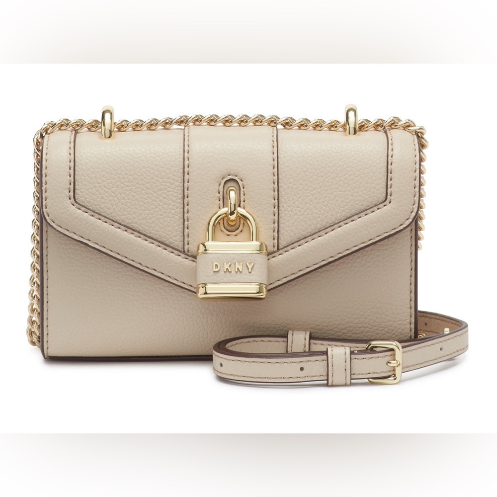 DKNY Ella Mini Flap Leather Shoulder Bag Eggshell